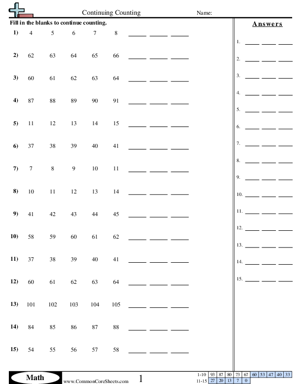 Counting Worksheets - Counting Within 120 worksheet